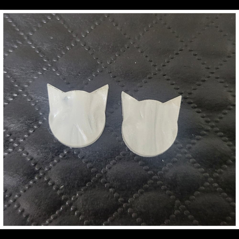 White Pearlescent Cat Stud Earrings, Cute Cat Lover Jewelry  Hypoallergenic